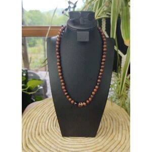 Red Mahogany Obsidian Tiger Eye Gemstones Round Beads Necklace Unisex Silver